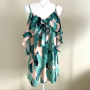 Peppermayo Millenial Pink and Green Leaf Shift Dress Size S